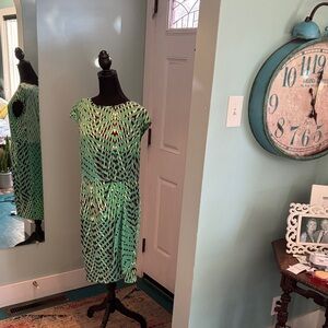 Donna Morgan Geometric Green and Brown Dress